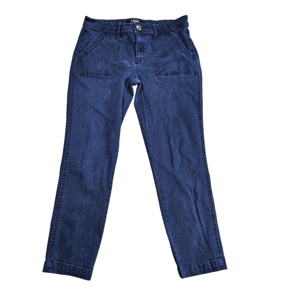 Chaps Petite Tapered Chino Womens 8P Dark Blue Stretch Relaxed Fit High Rise